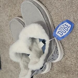 Hey Dude Unisex 12 Grey Camden Brushed Cozy Boots Faux Fur Lined Slip On New